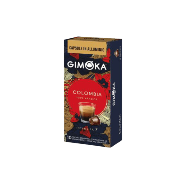 Разгледайте изисканата смес Outin с кутия Кафе капсули GIMOKA Colombia 100% Арабика. Всяка опаковка съдържа 10 капсули, съвместими с машини Nespresso, предлагащи интензитет от 7 и доставящи богати, ароматни вкусове във всяка чаша.