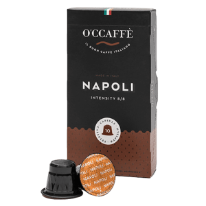 До кутия Кафе капсули O’CCAFFÈ NESPRESSO – Napoli, отворена капсула разкрива наситения аромат, готов за приготвяне с вашата еспресо машина Outin.